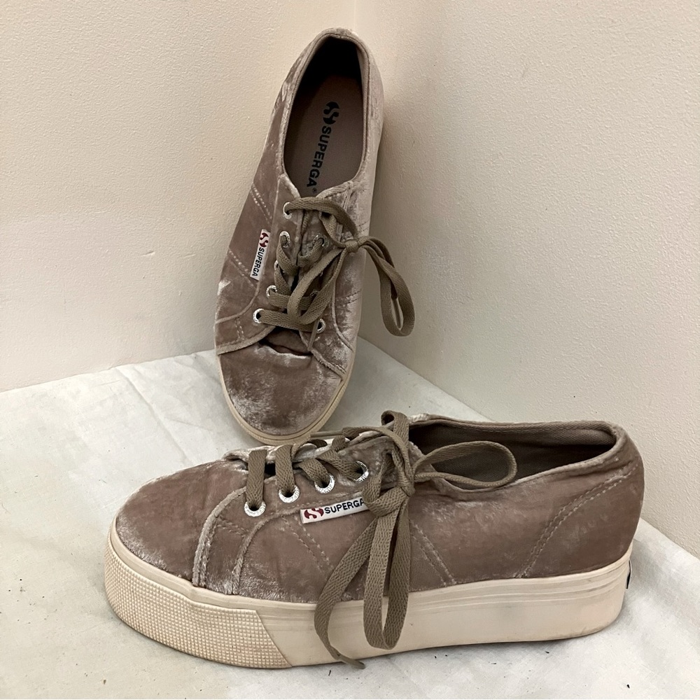 Superega silver velvet lace up platform sneaker size 6.5